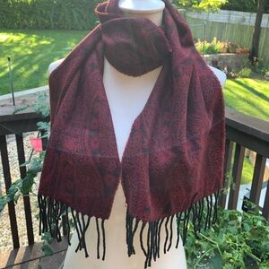 Vintage Field Manor Cashmink Scarf Black Red Fringe Made in Germany